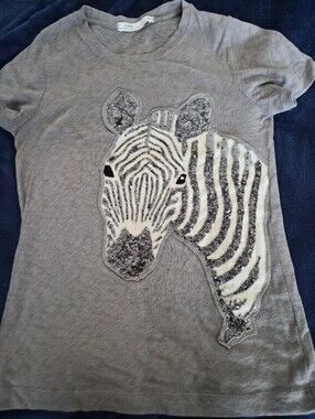 J CREW EmbellishedcGray Tee with Sequin Zebra Applique
